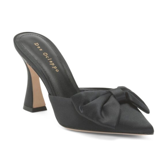 DEE OCLEPPO Black Maldives Satin Bow Mule Pumps - Picture 1 of 2